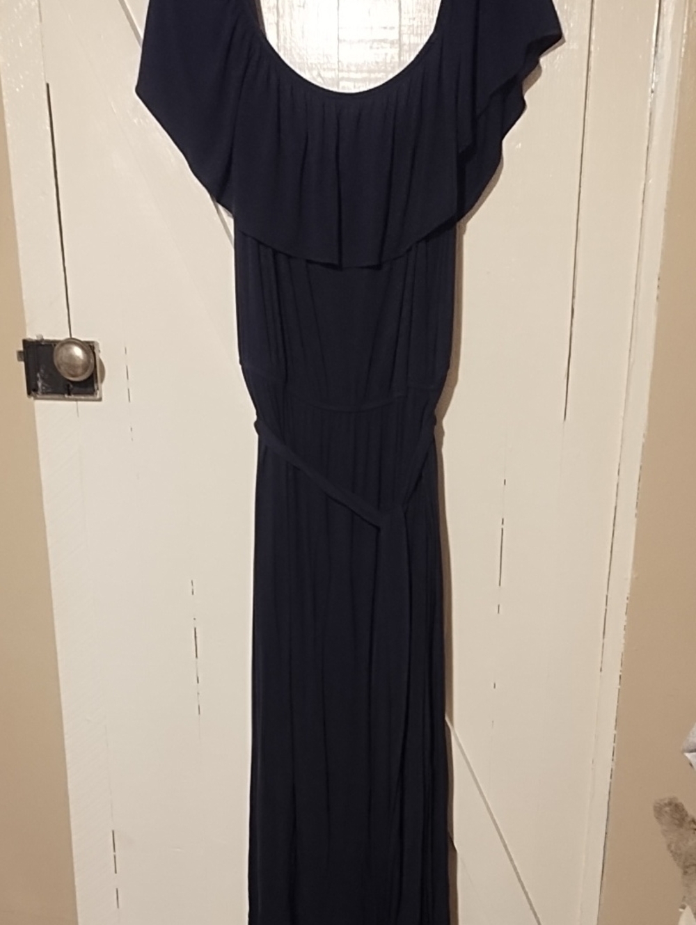 Lane Bryant Navy Off-Shoulder Ruffle Maxi Dress VGC 26/28 72" Length